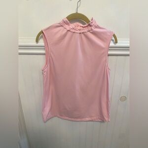 Chic Sleeveless Pink Ruffle Blouse
